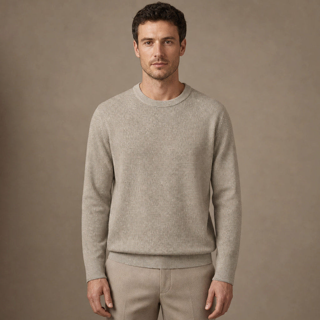 Vincenz | Wollpullover Birdseye-Strick in Haferbeige – Premium Editorial