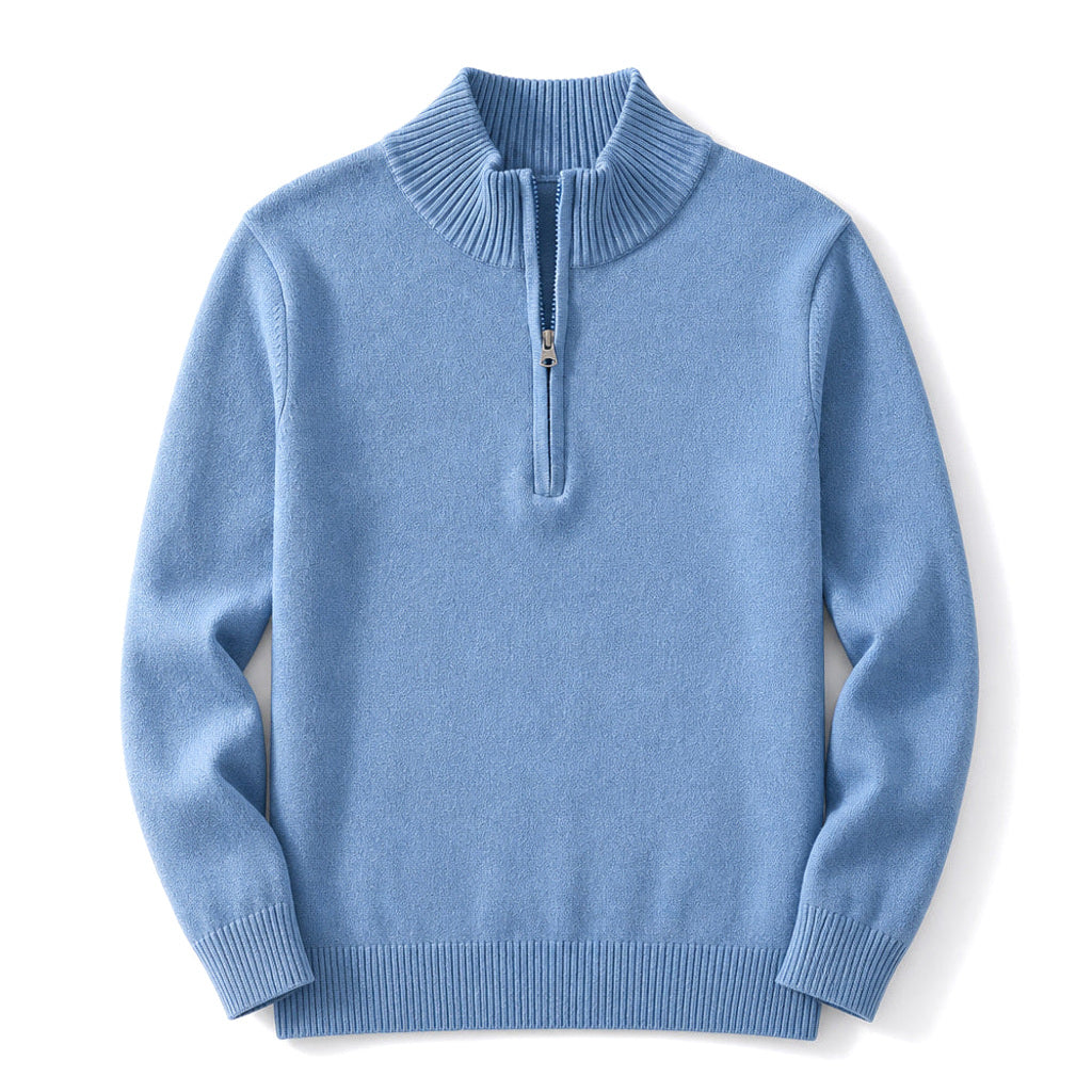 Volkhard | Strickpullover Stehkragen Kurzreißverschluss Blau – Produktfoto
