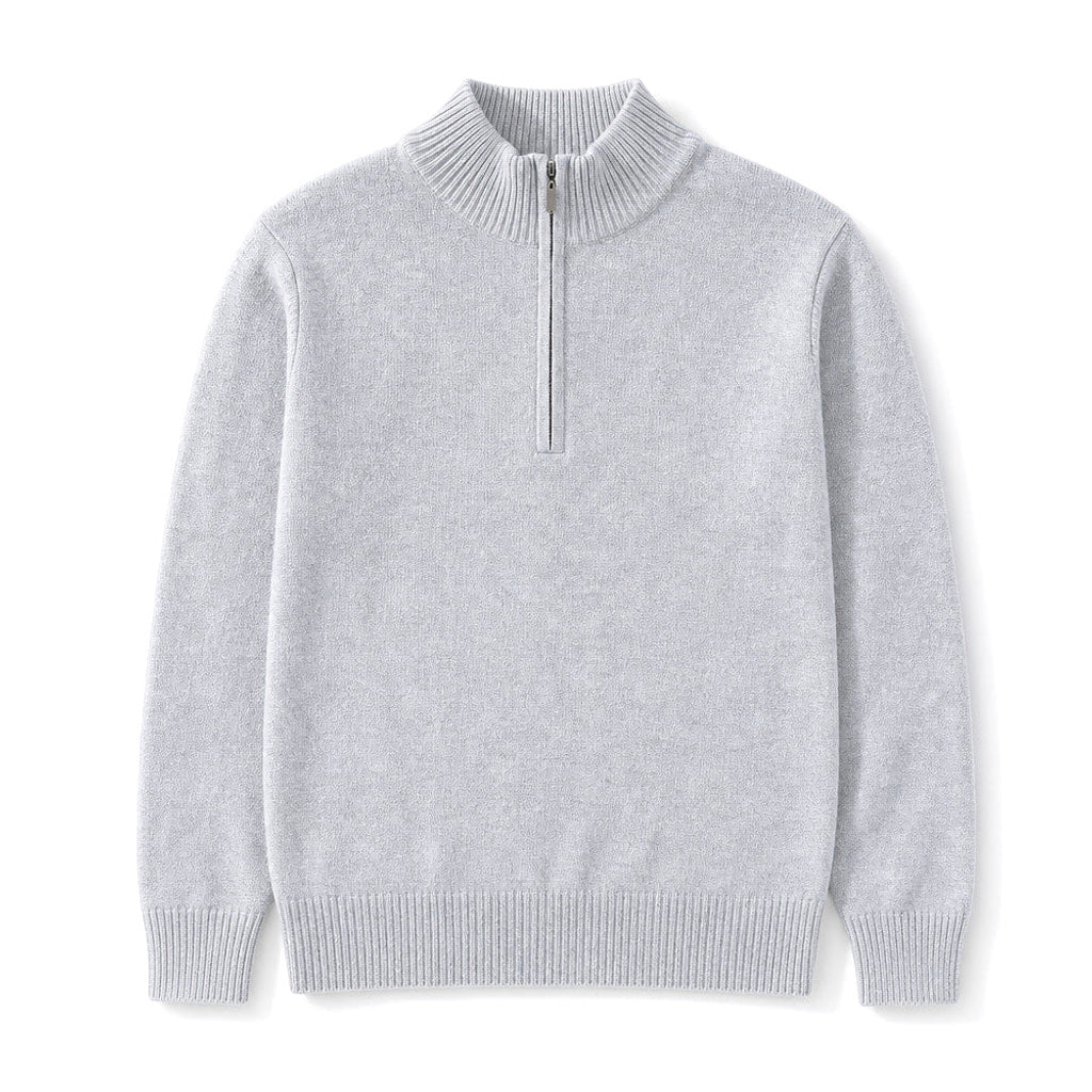 Volkhard | Strickpullover Stehkragen Kurzreißverschluss Hellgrau – Produktfoto