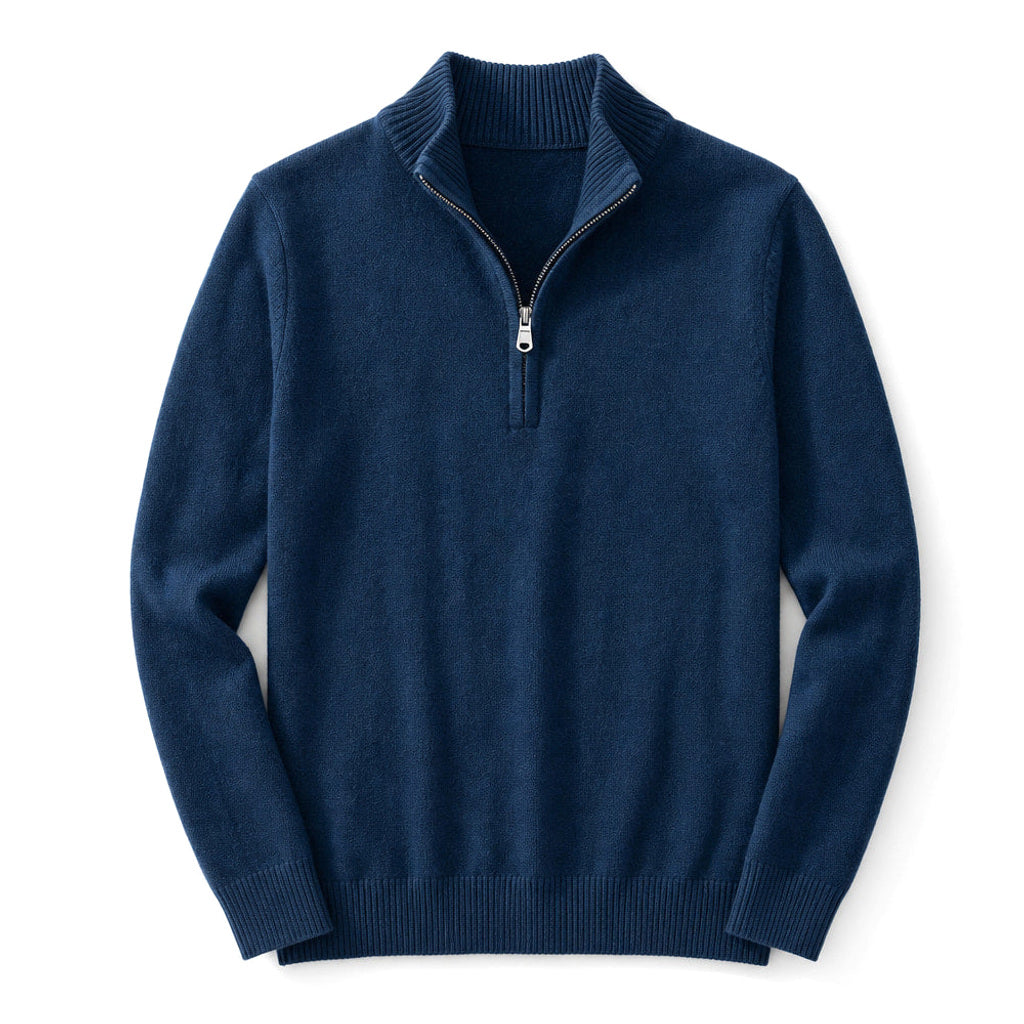 Volkhard | Strickpullover Stehkragen Kurzreißverschluss Navy – Produktfoto