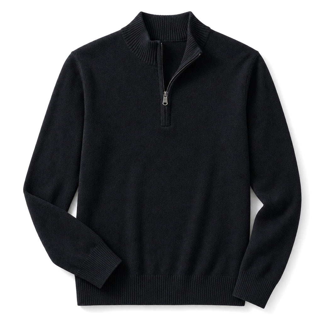 Volkhard | Strickpullover Stehkragen Kurzreißverschluss Schwarz – Produktfoto