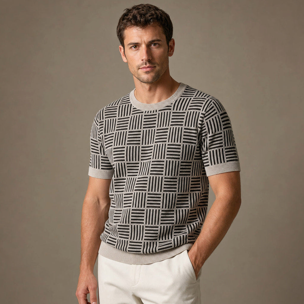 Volkmar | Strickshirt Jacquard-Muster Sandstein/Schwarz – Seitenansicht