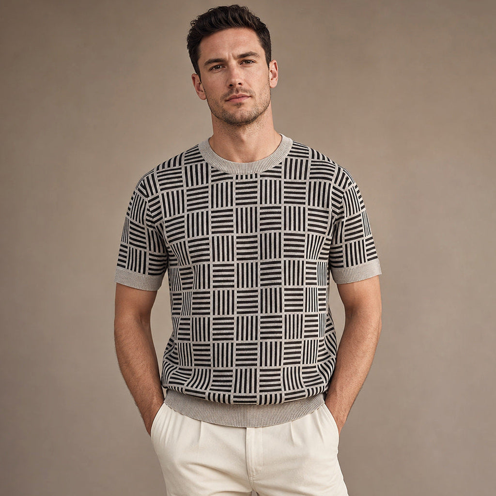 Volkmar | Strickshirt Jacquard-Muster in Sandstein/Schwarz – Premium Editorial