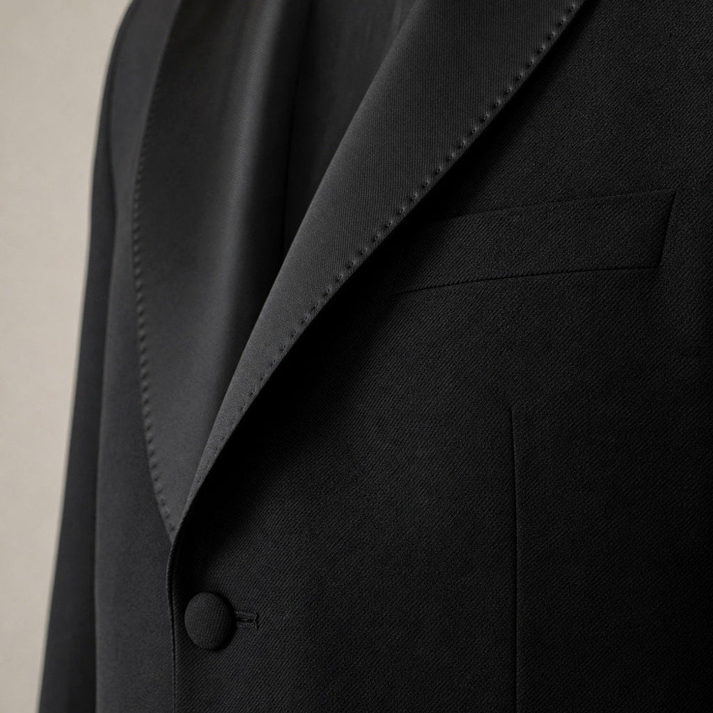 Wendelin | Blazer Halbgefüttert Schwarz Schwarz – Stoff- und Detailaufnahme