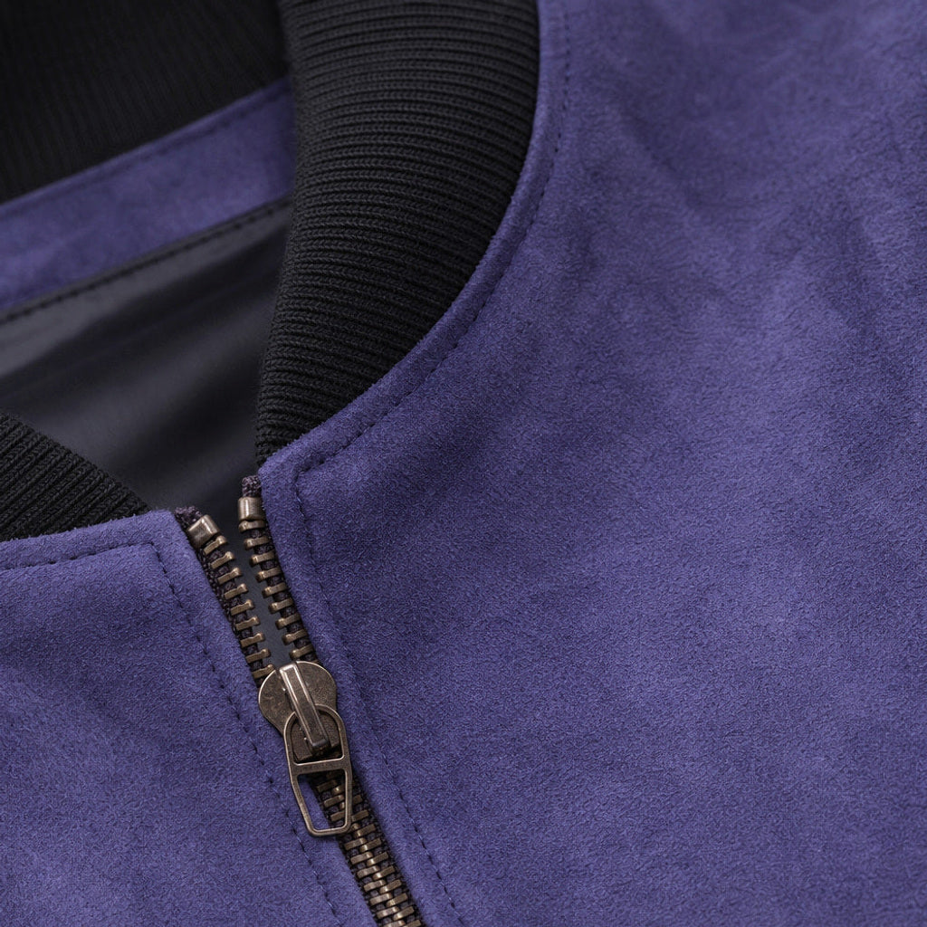Wichmar | Bomberjacke Wildleder Indigo – Stoff- und Detailaufnahme