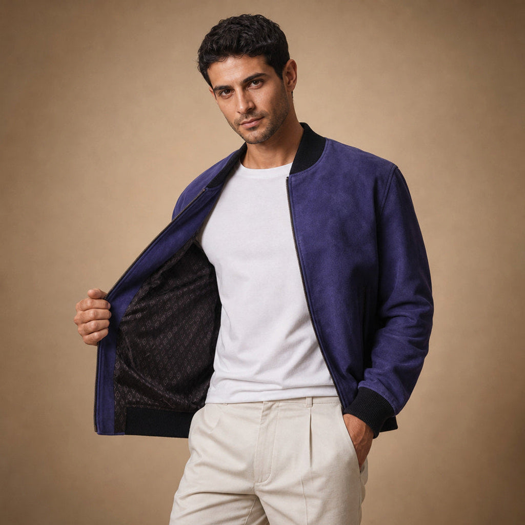 Wichmar | Bomberjacke Wildleder Indigo – Premium Editorial