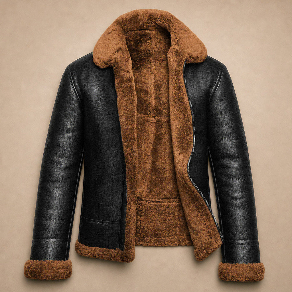Widukind | Lederjacke Gefüttert Winter Braun – Flatlay-Produktfoto