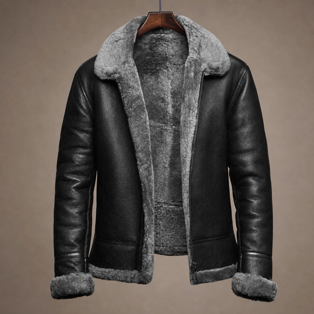 Widukind | Lederjacke Gefüttert Winter Grau – Produktfoto
