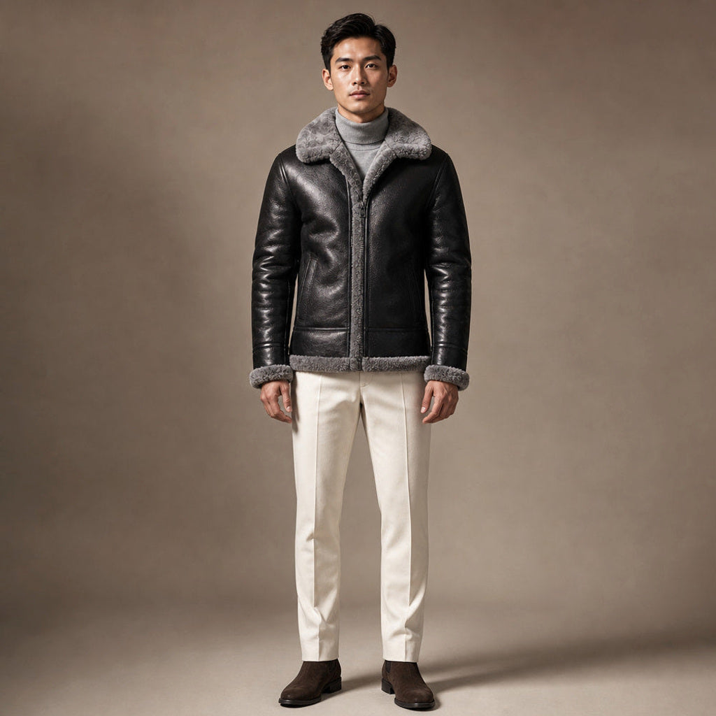 Widukind | Lederjacke Gefüttert Winter in Grau – Premium Editorial