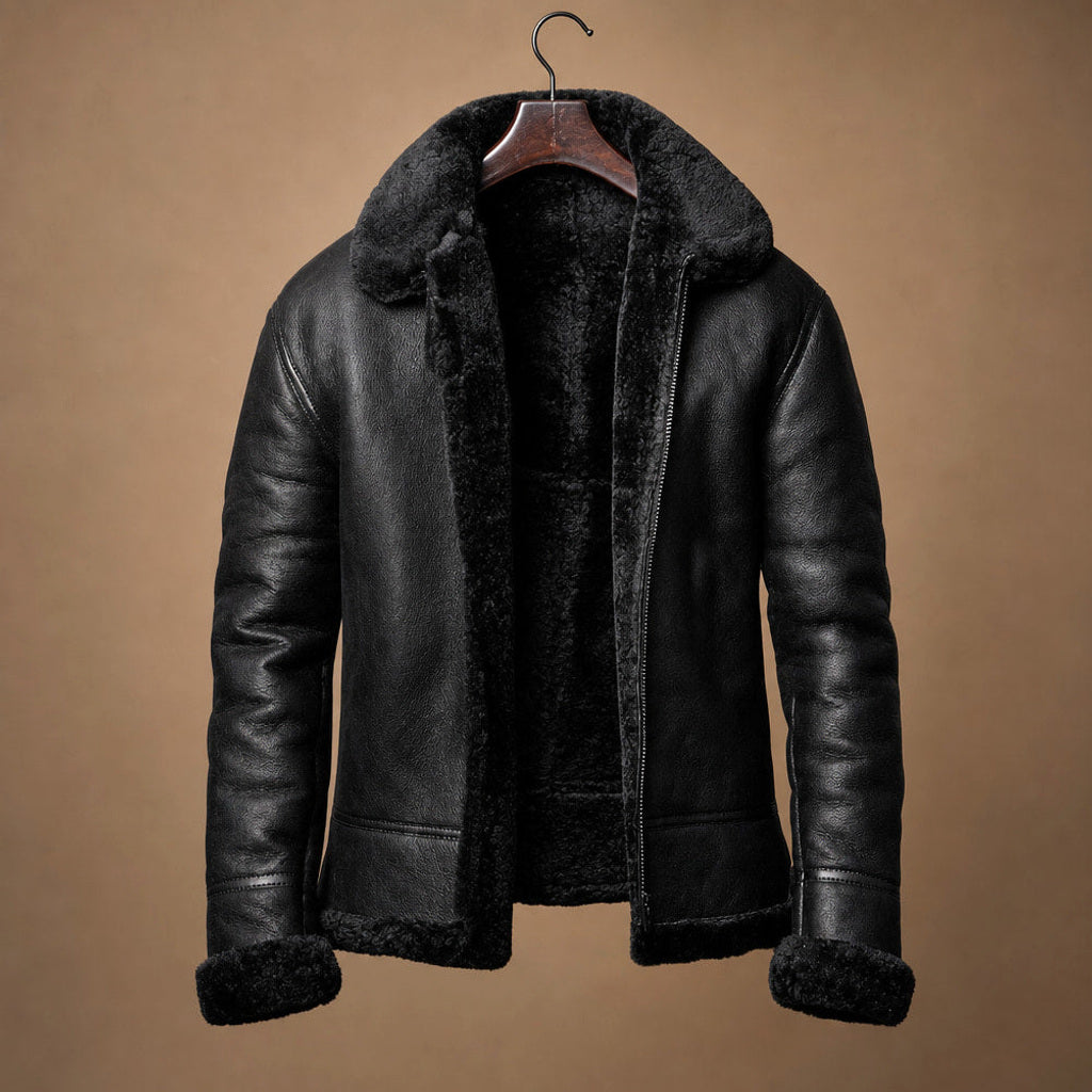 Widukind | Lederjacke Gefüttert Winter Schwarz – Produktfoto