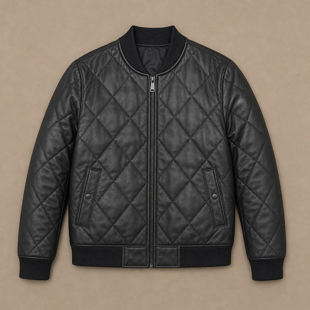 Wulf | Lederjacke gesteppt Schwarz Schwarz – Flatlay-Produktfoto