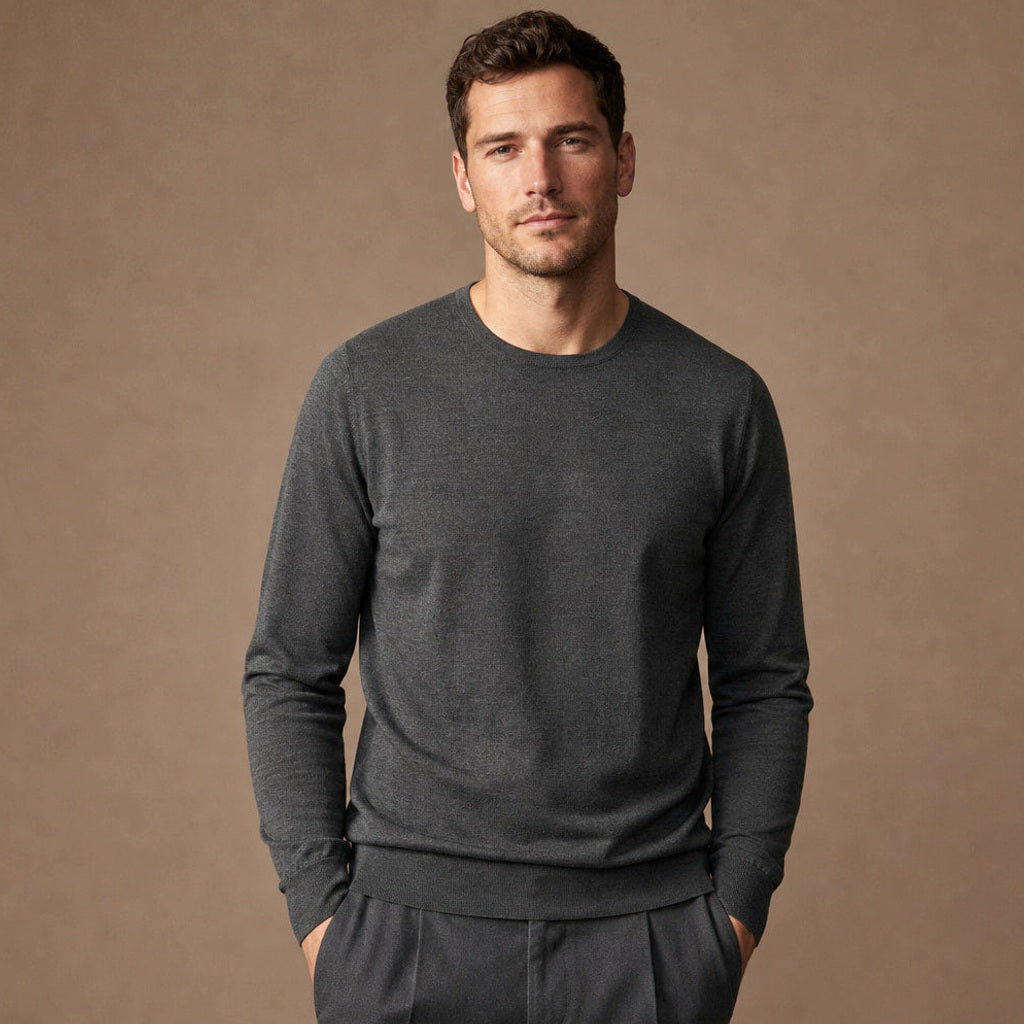 Xaver | Feinstrick-Pullover Rundhals Graphitgrau – Produktfoto