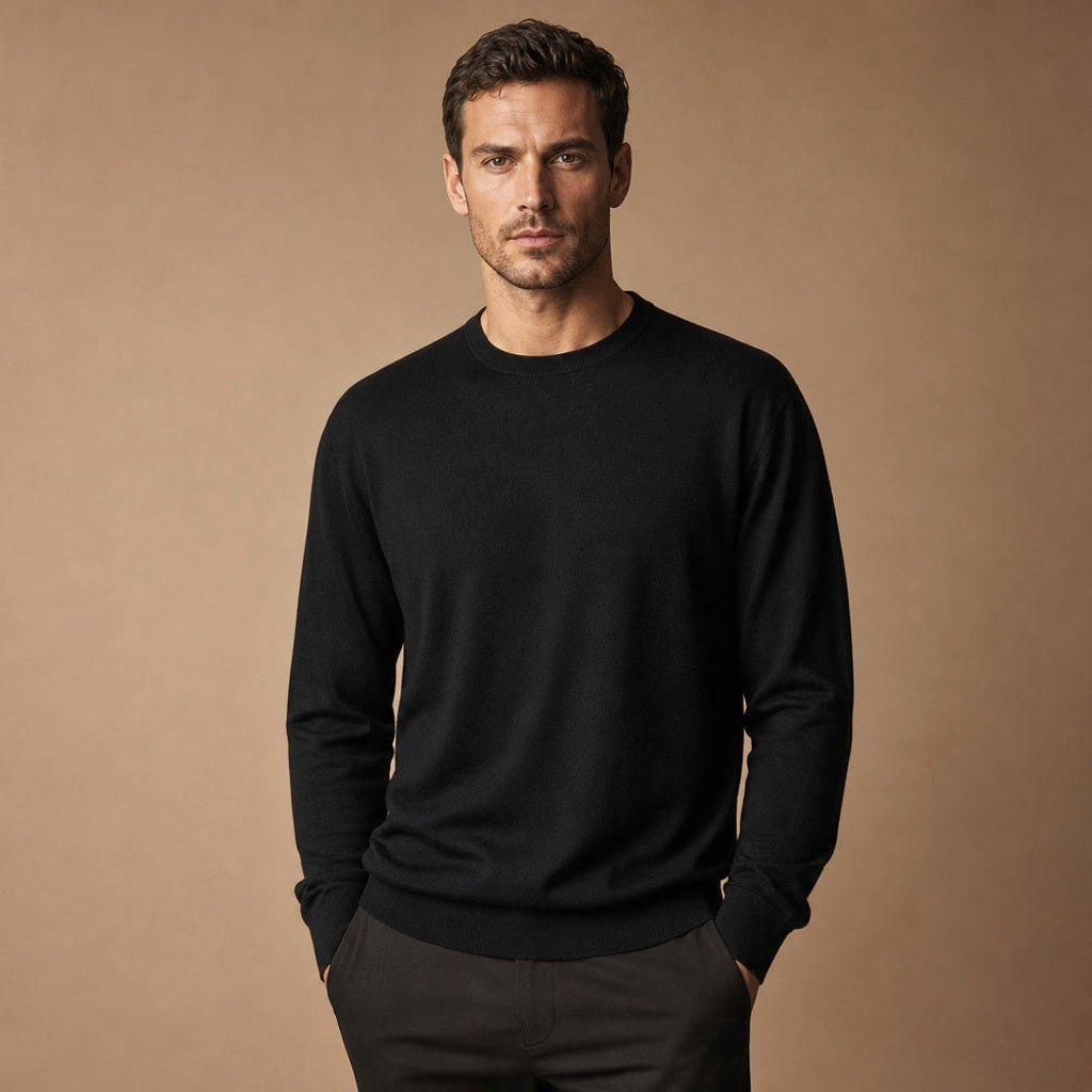 Xaver | Feinstrick-Pullover Rundhals Schwarz – Produktfoto