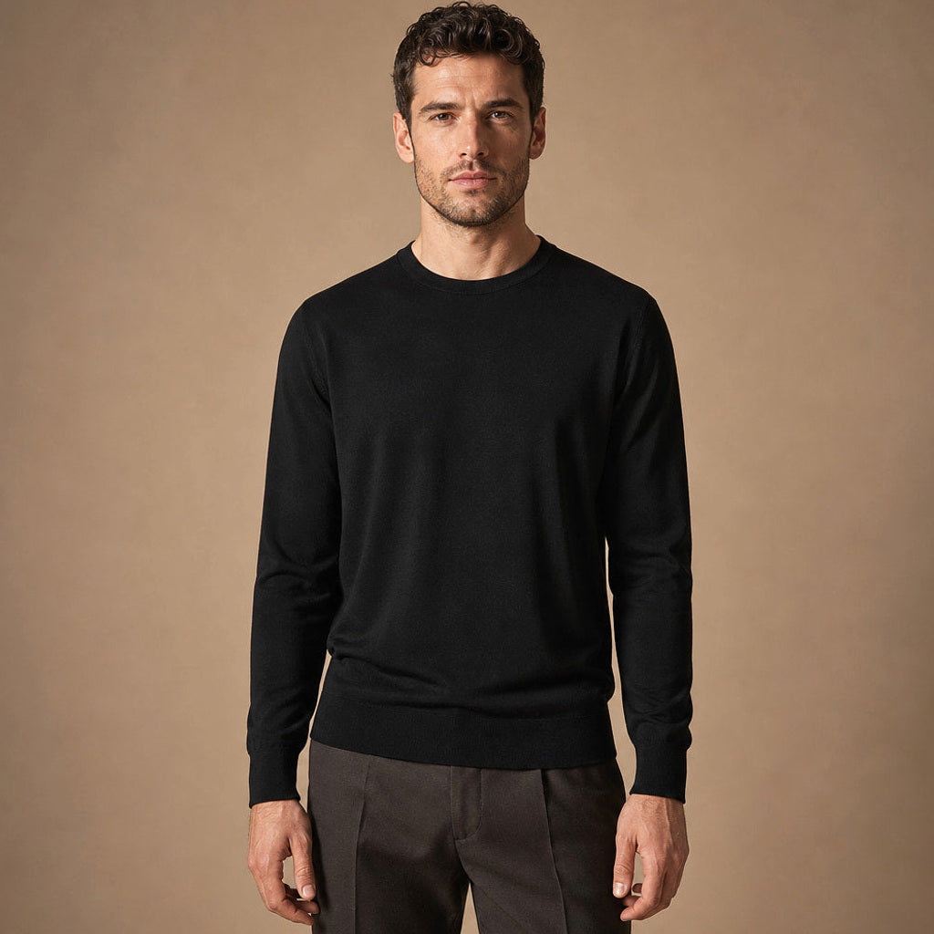 Xaver | Feinstrick-Pullover Rundhals in Schwarz – Premium Editorial