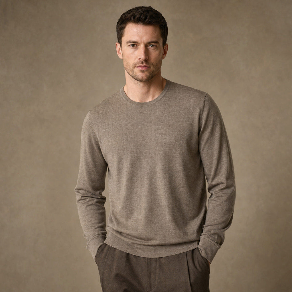 Xaver | Feinstrick-Pullover Rundhals Warmbraun – Produktfoto