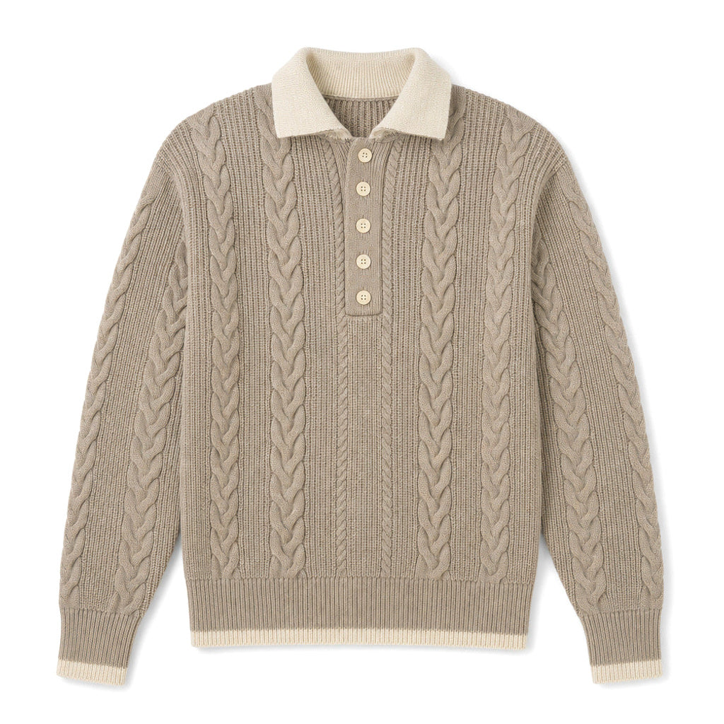 Zeno | Zopfstrickpullover mit Hemdkragen Beige – Produktfoto