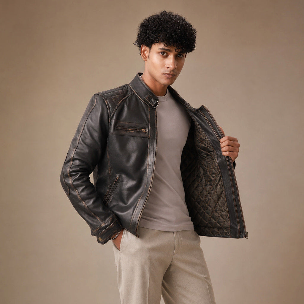 Ferdinand | Lederjacke Bikerstil Braun
