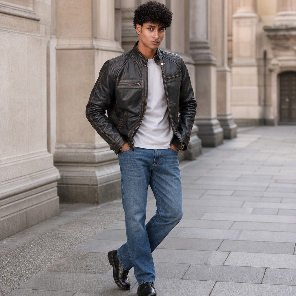 Ferdinand | Lederjacke Bikerstil Braun