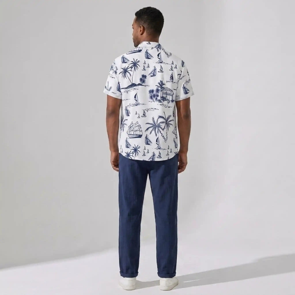 Freizeithemd & Hose Set Insel-Print Leichtes Polyester – Maxo