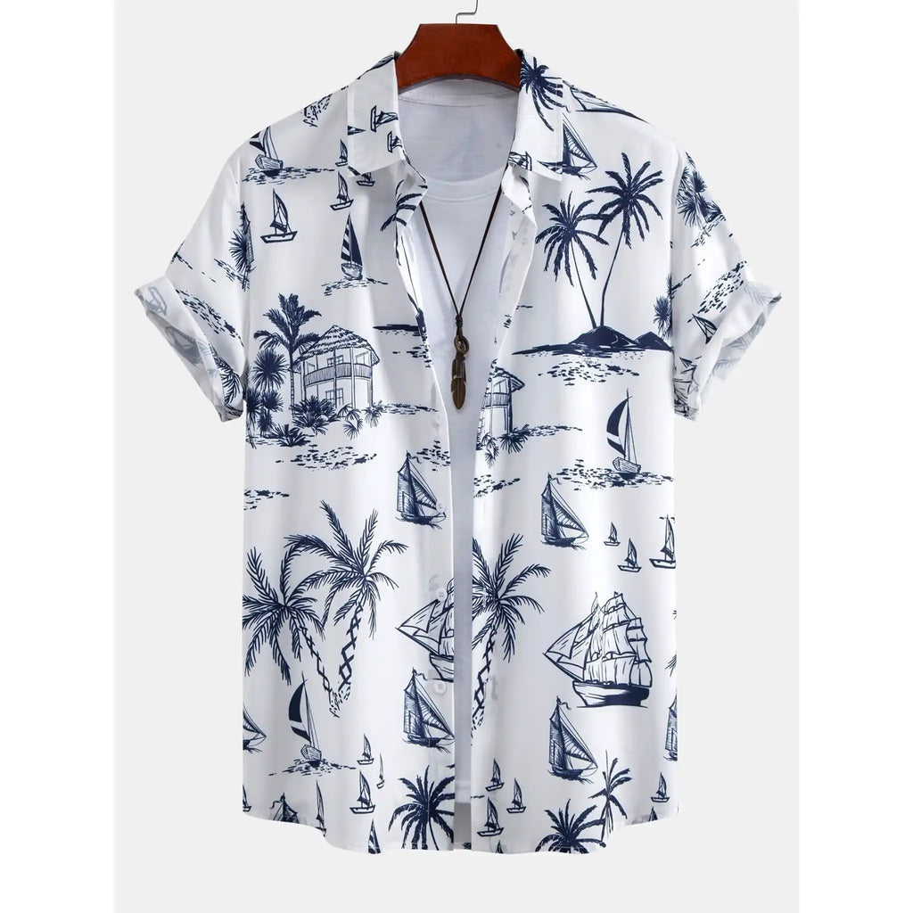 Freizeithemd & Hose Set Insel-Print Leichtes Polyester – Maxo