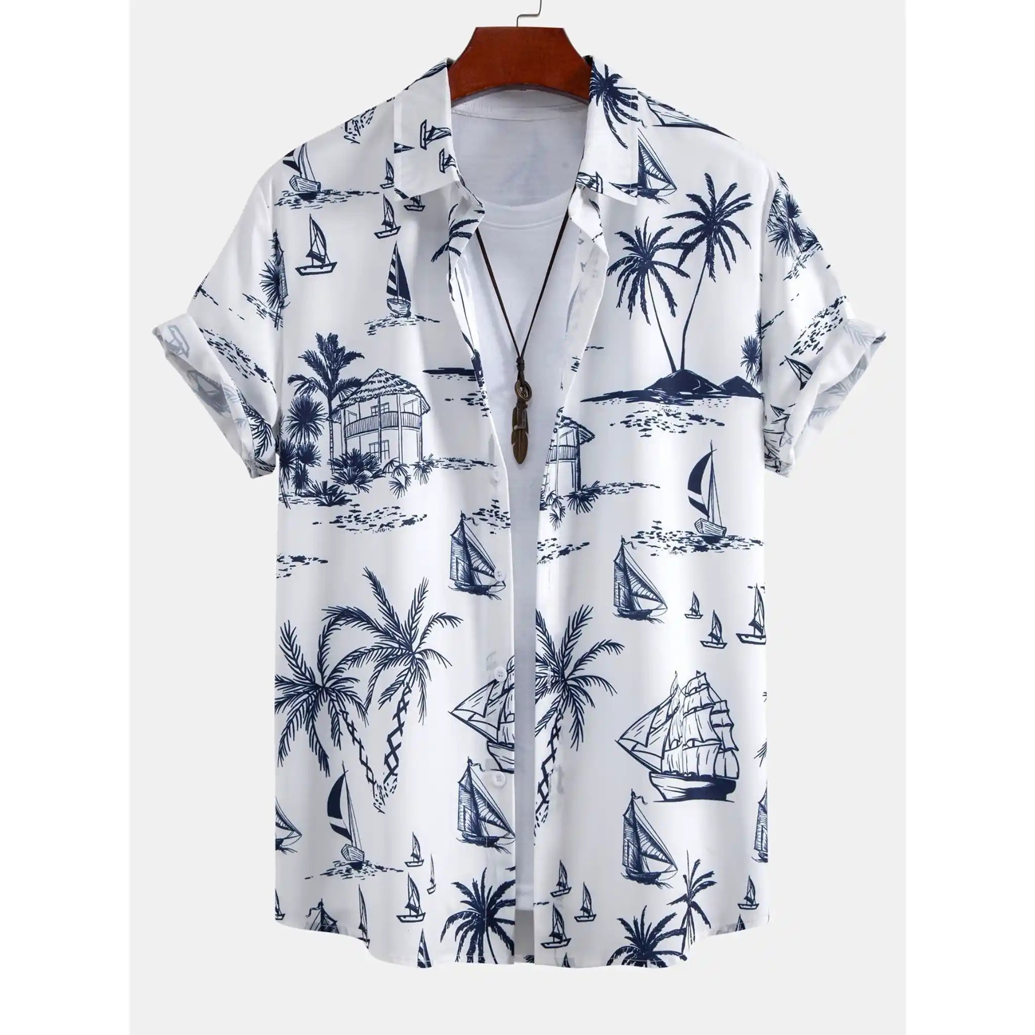 Freizeithemd & Hose Set Insel-Print Leichtes Polyester – Maxo