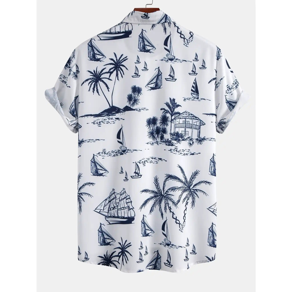 Freizeithemd & Hose Set Insel-Print Leichtes Polyester – Maxo
