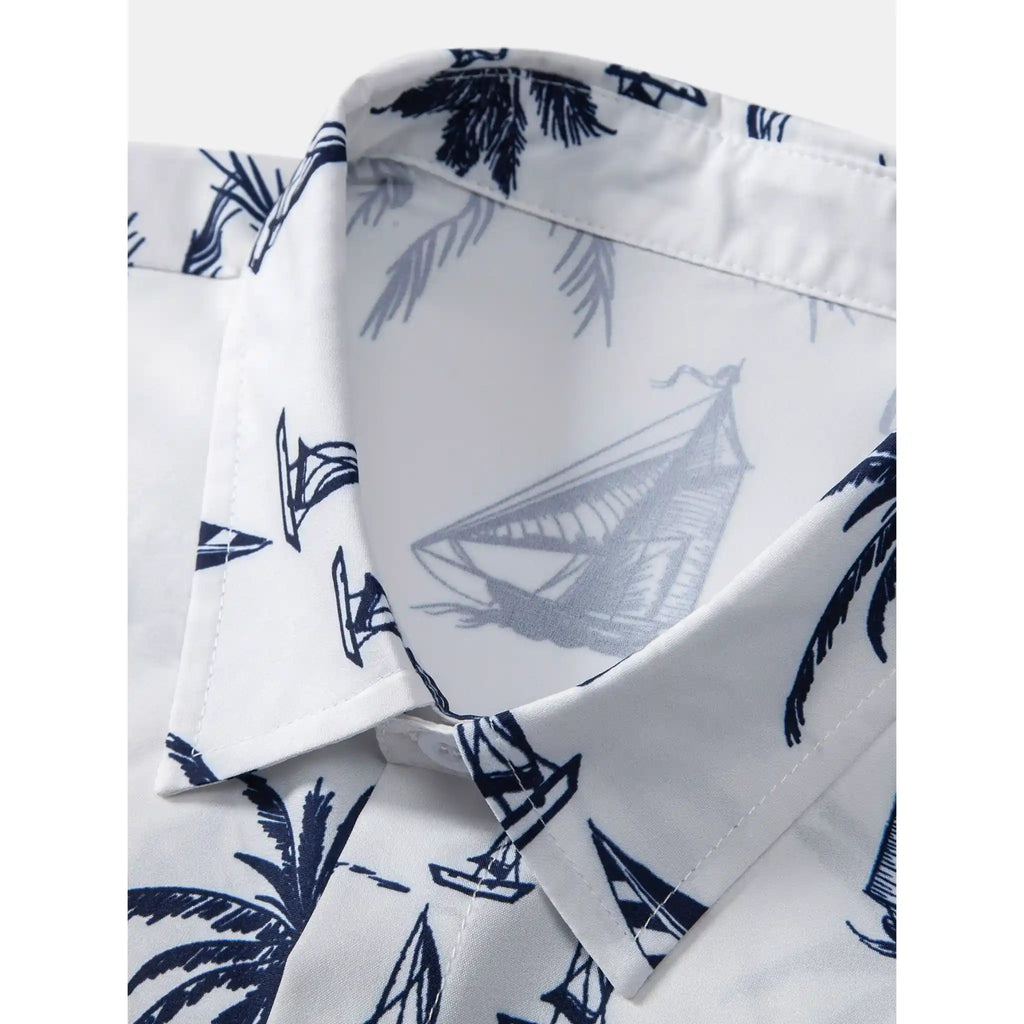Freizeithemd & Hose Set Insel-Print Leichtes Polyester – Maxo
