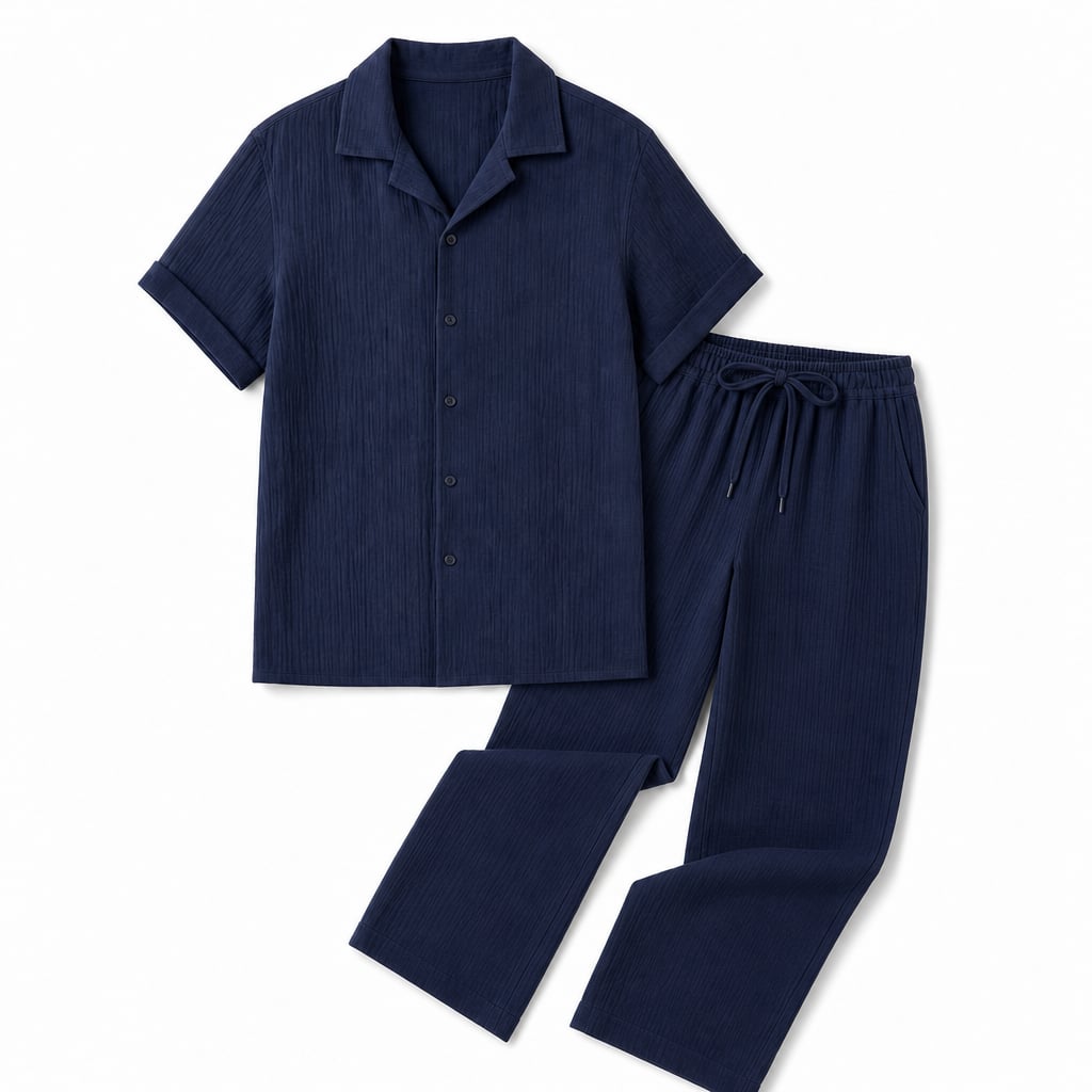 Freizeithemd & Hose Set Insel-Print Leichtes Polyester – Maxo