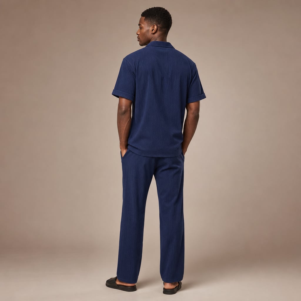 Freizeithemd & Hose Set Insel-Print Leichtes Polyester – Maxo