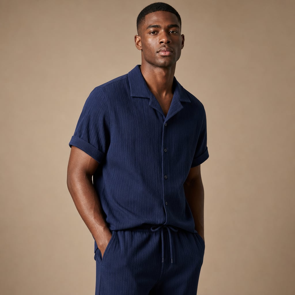 Freizeithemd & Hose Set Insel-Print Leichtes Polyester – Maxo