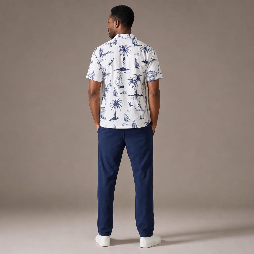 Freizeithemd & Hose Set Insel-Print Leichtes Polyester – Maxo