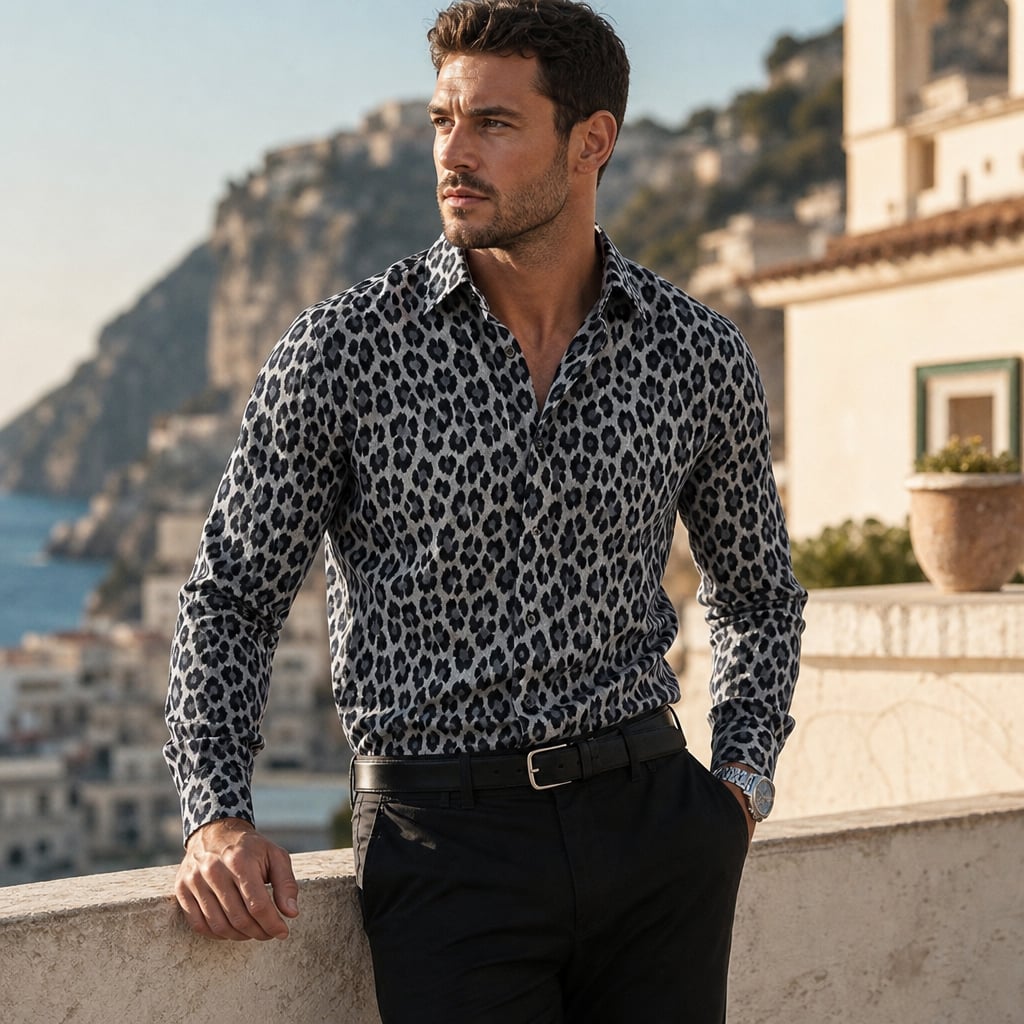 Freizeithemd Relaxed Fit Camp-Collar Leopardenmuster – Dex