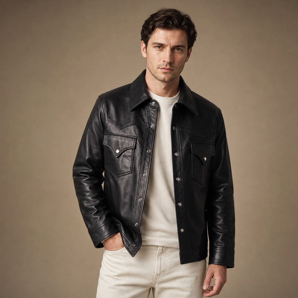 Schwarze Herren Lederjacke im Truckerschnitt aus weichem Lammleder