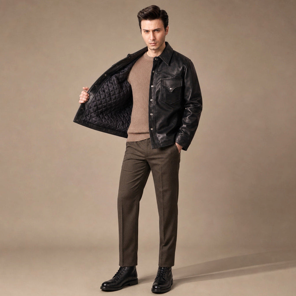 Haward | Herren Lederjacke Lammnappa Schwarz