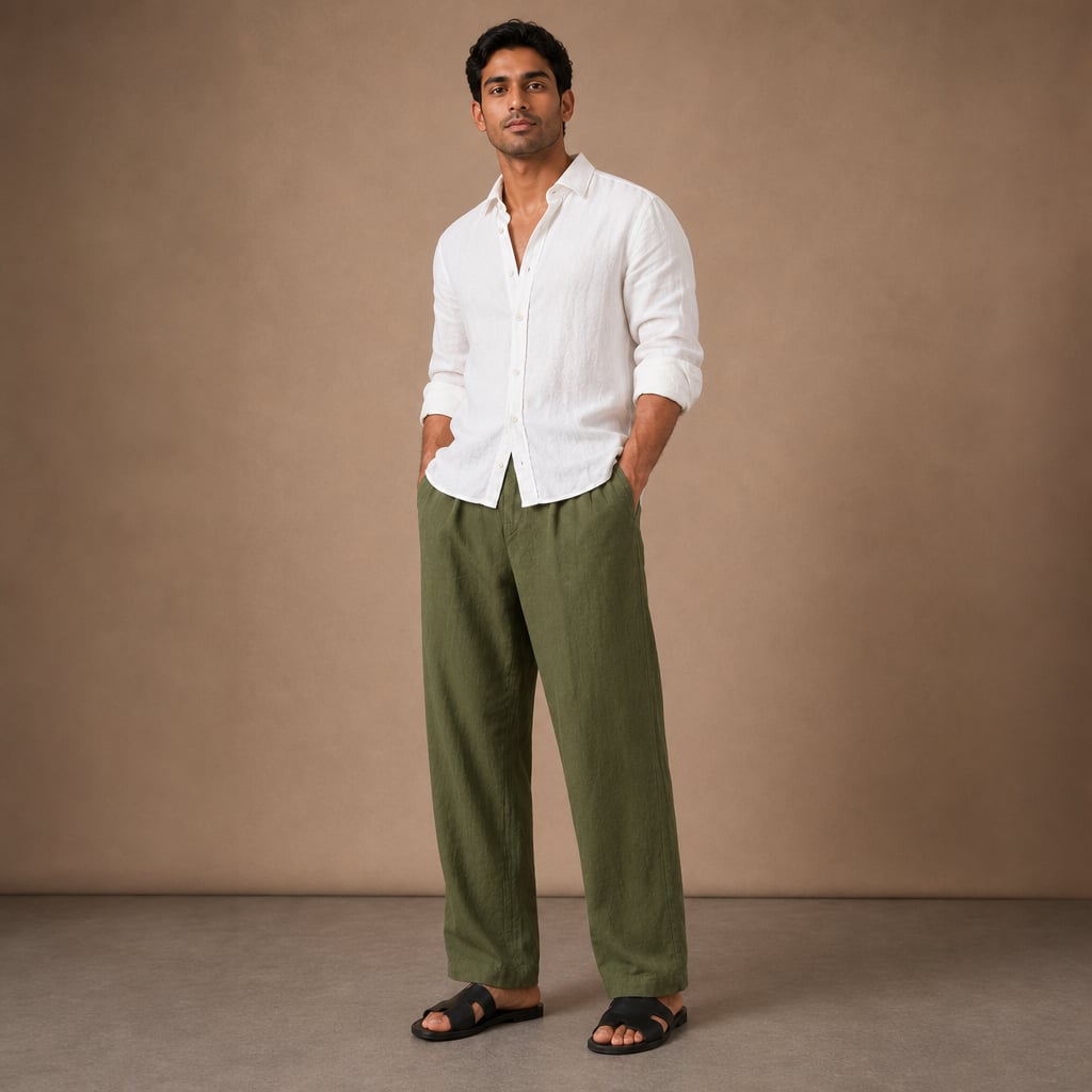 Hose Leinen-Baumwolle Relaxed Fit Sommergrün – Falren