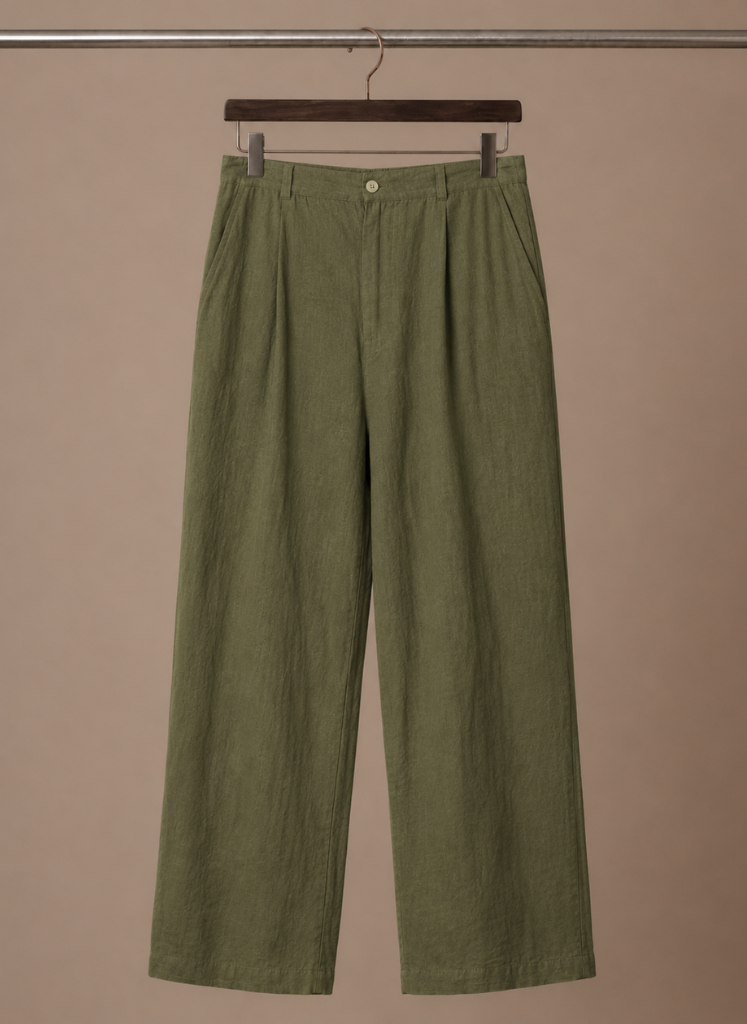 Hose Leinen-Baumwolle Relaxed Fit Sommergrün – Falren