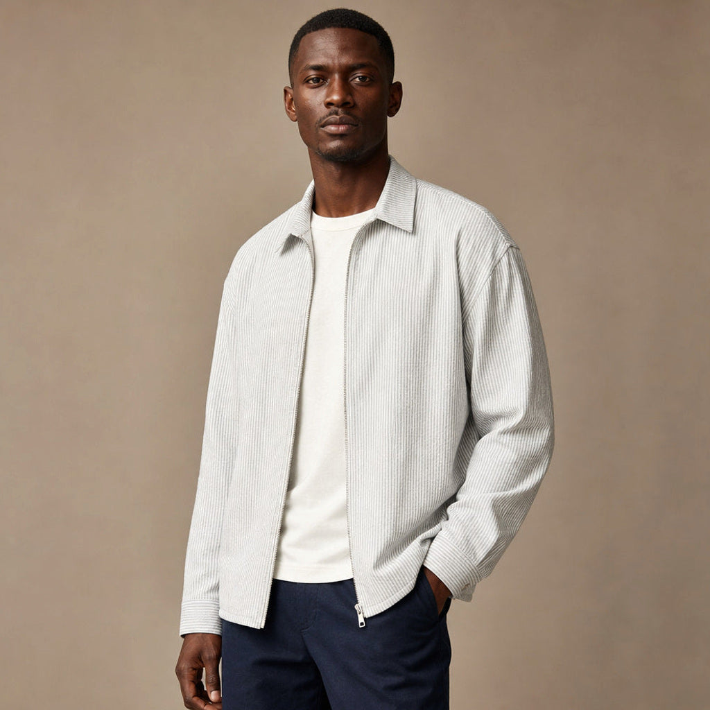 Iskander | Strickhemd Zip-Front Streifenmuster