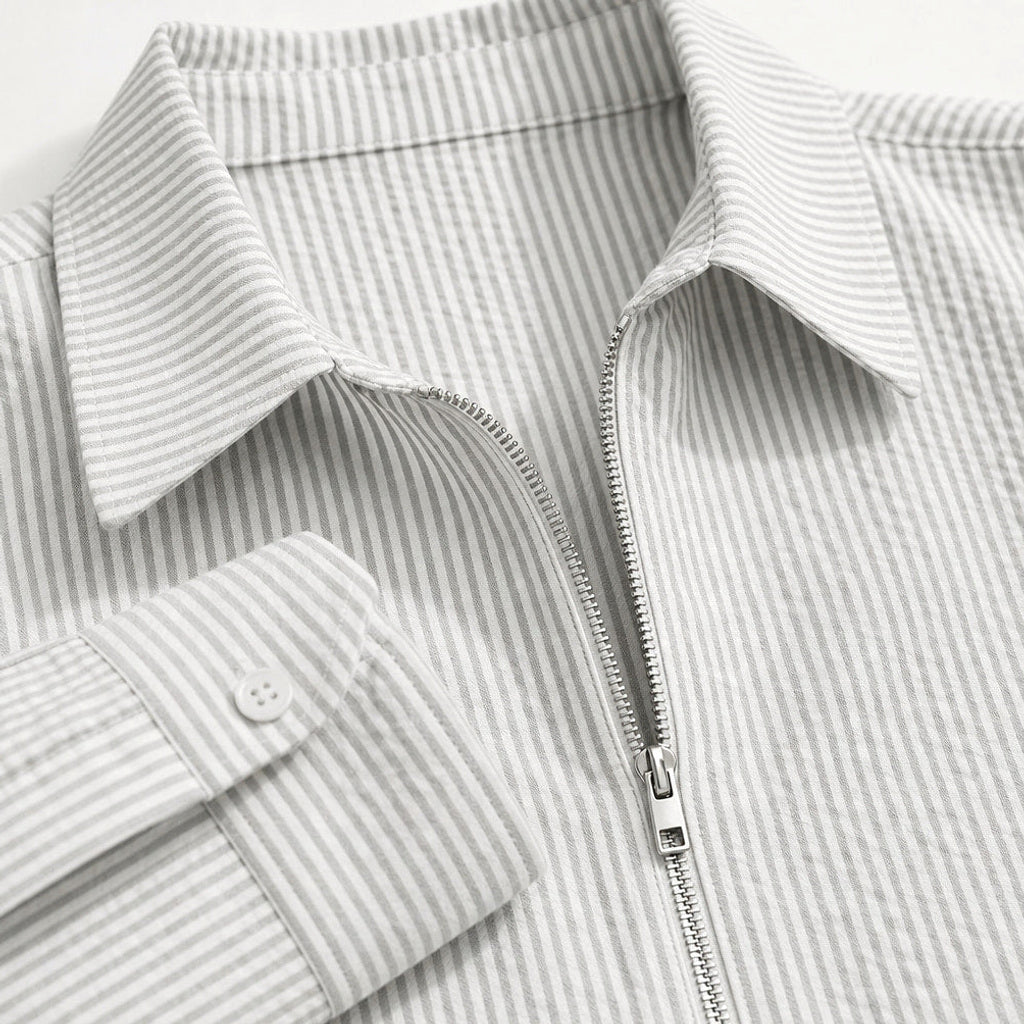 Iskander | Strickhemd Zip-Front Streifenmuster