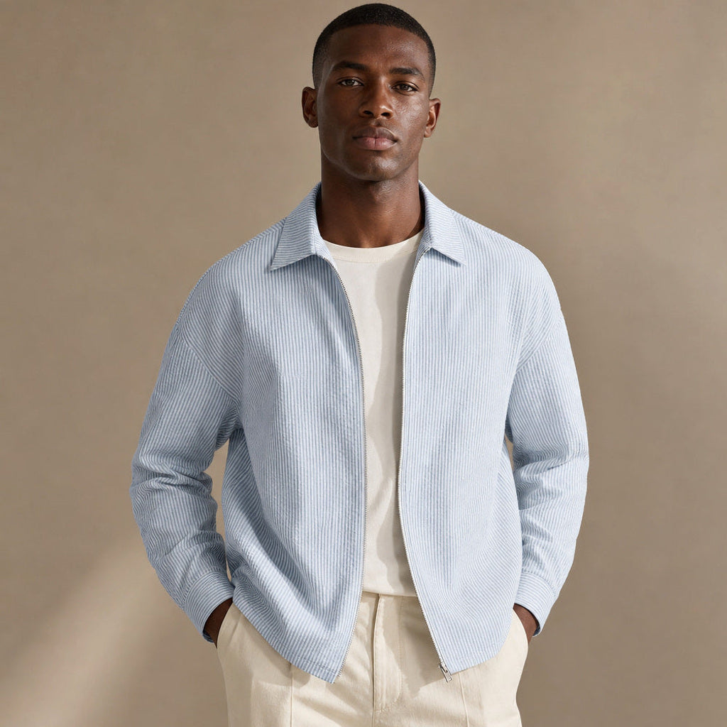 Iskander | Strickhemd Zip-Front Streifenmuster