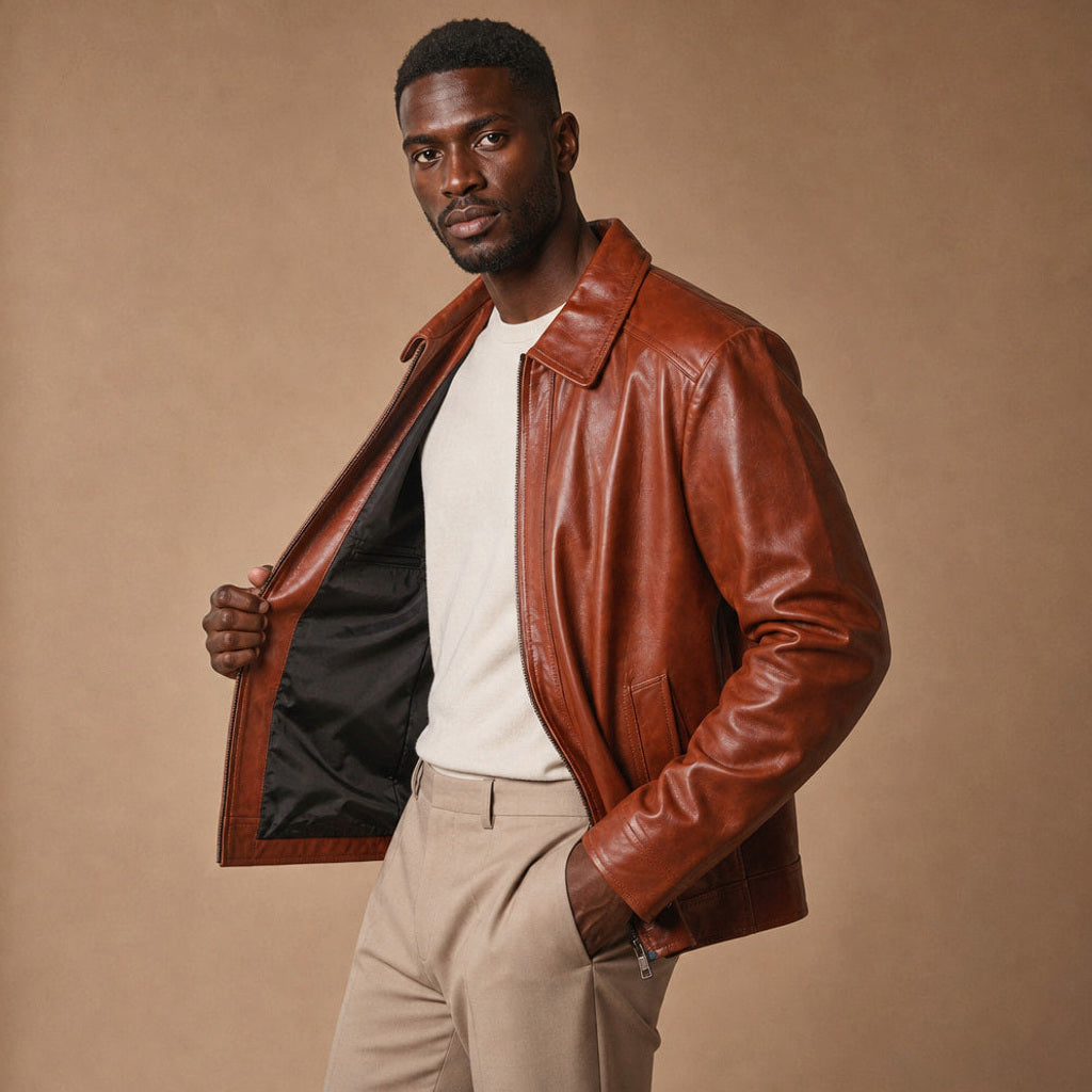Josef | Lederjacke Bikerstil Braun