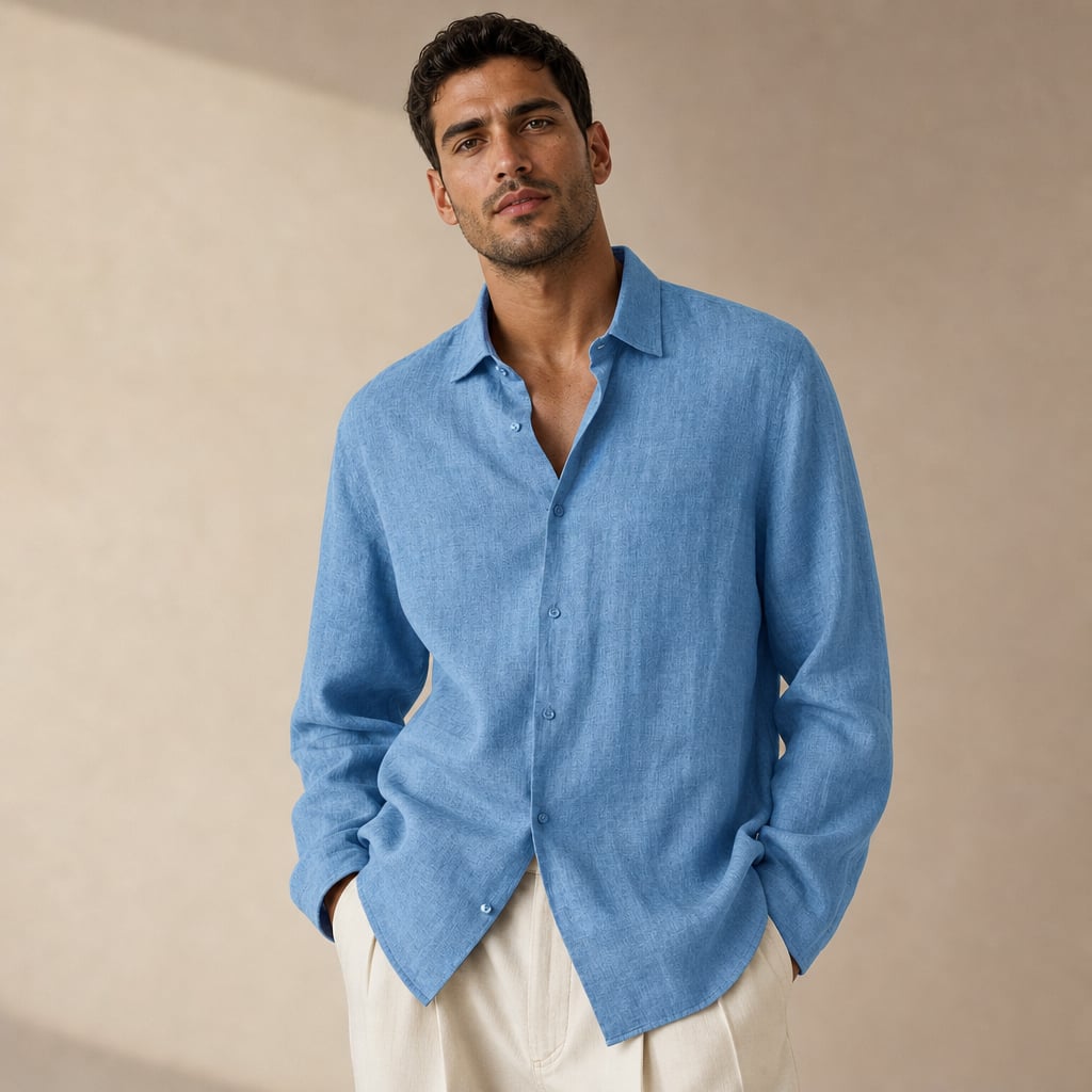 Leinenhemd Bram in Hellblau — Regular Fit mit klassischem Kentkragen und sauberer Knopfleiste