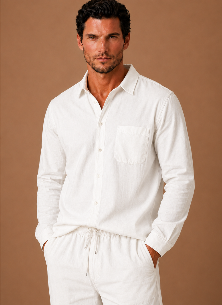 Leinenhemd-Set Regular Fit Langarm Grau – Areleon