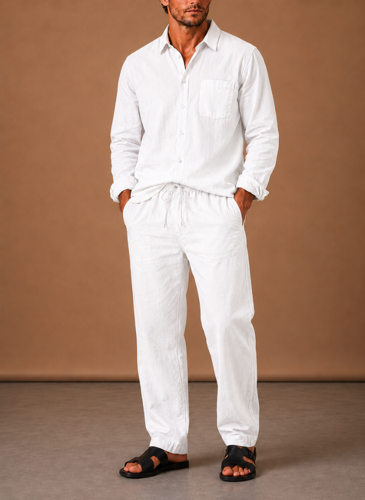 Leinenhemd-Set Regular Fit Langarm Grau – Areleon