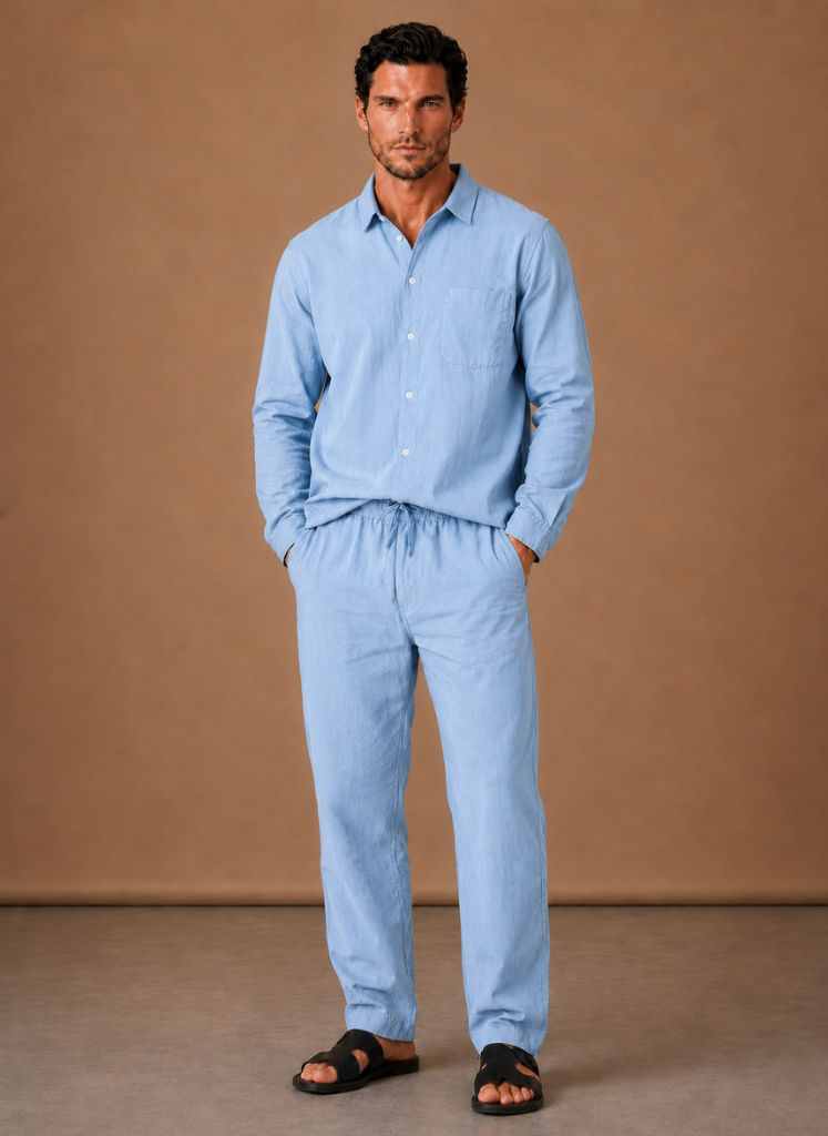 Leinenhemd-Set Regular Fit Langarm Grau – Areleon