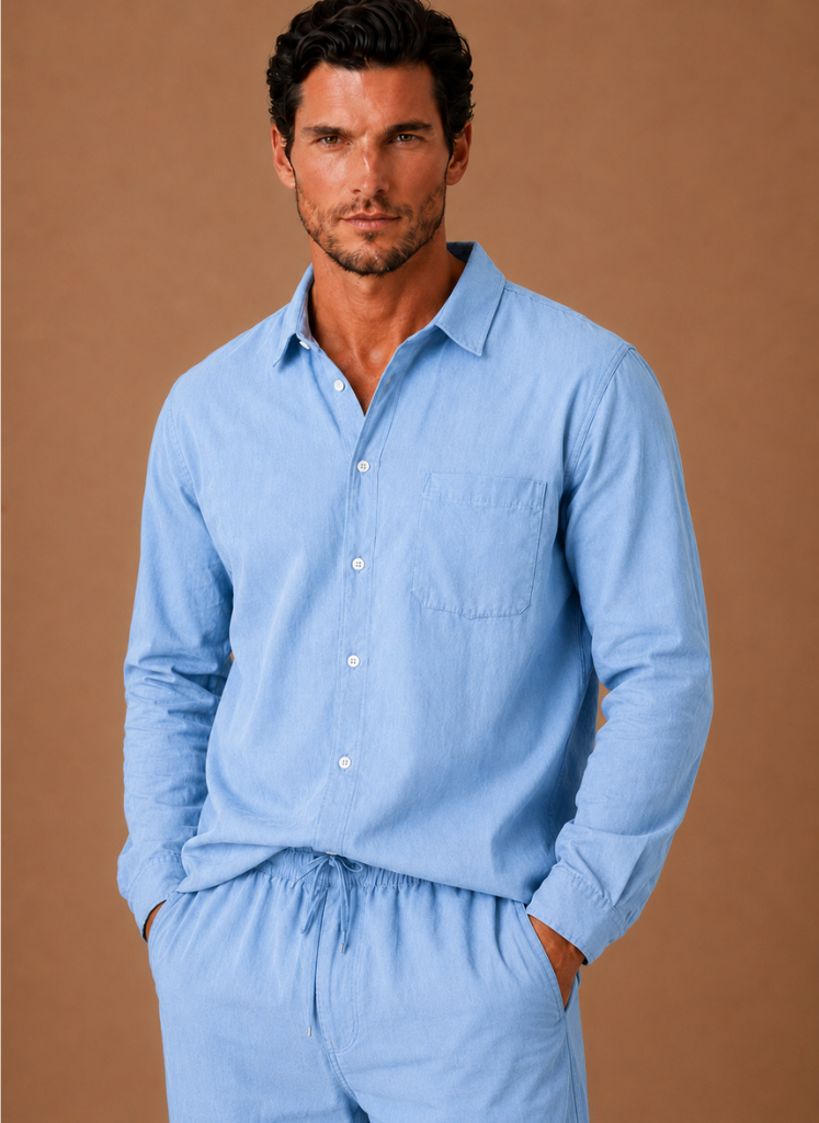 Leinenhemd-Set Regular Fit Langarm Grau – Areleon
