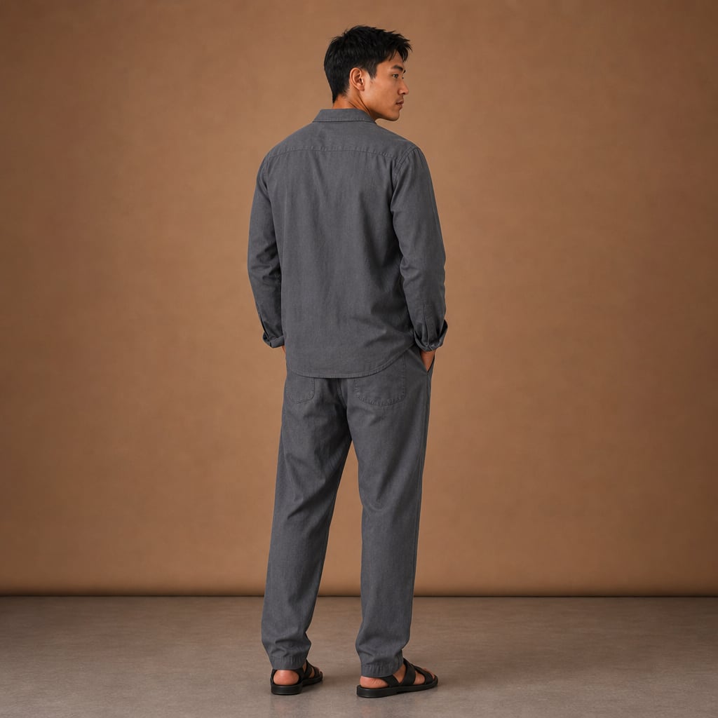 Leinenhemd-Set Regular Fit Langarm Grau – Areleon