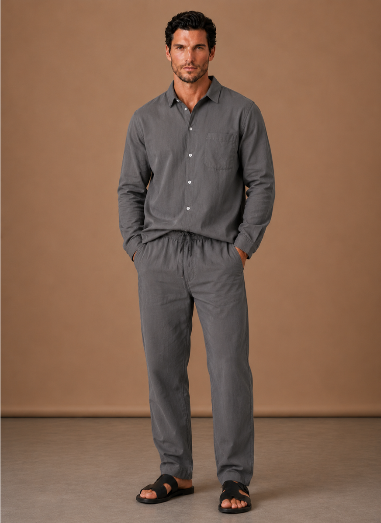 Leinenhemd-Set Regular Fit Langarm Grau – Areleon