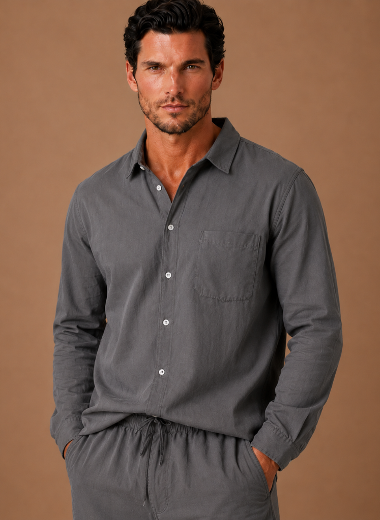 Leinenhemd-Set Regular Fit Langarm Grau – Areleon