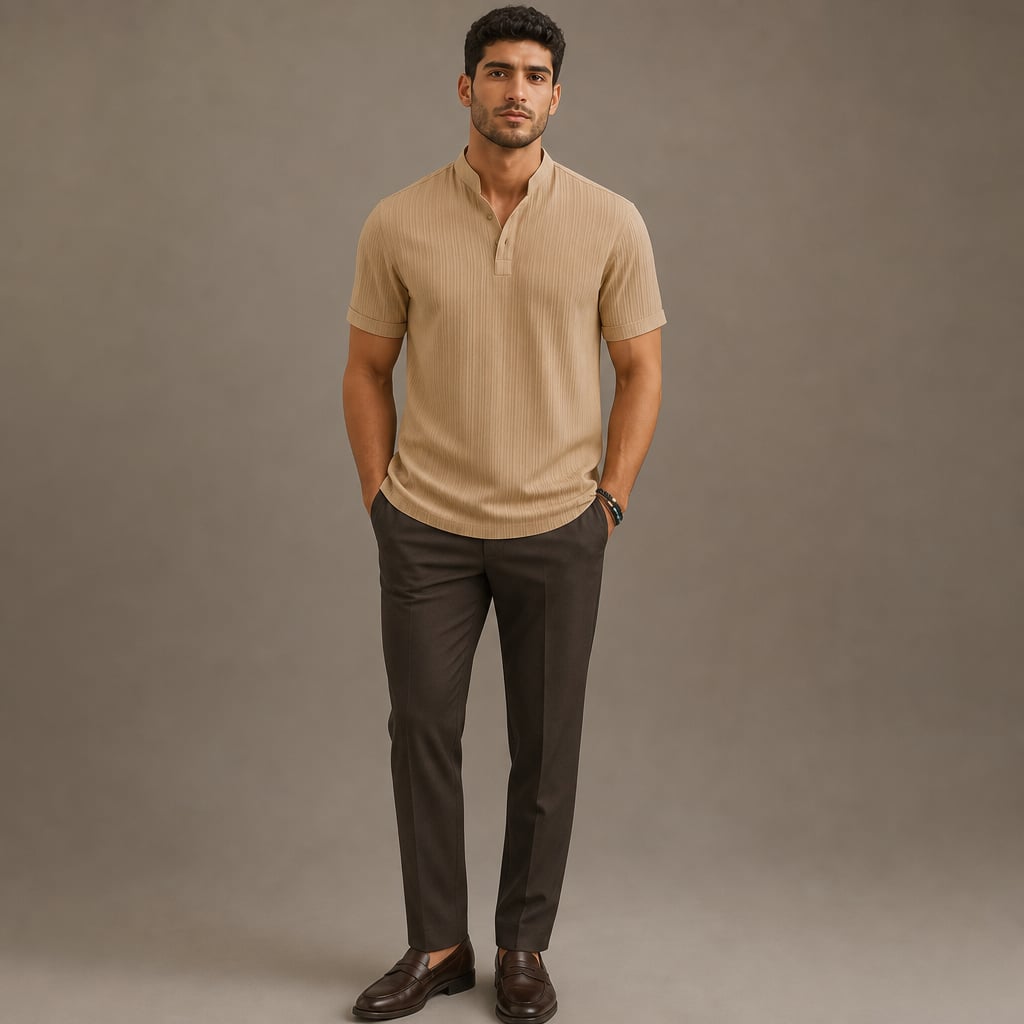 Leinenhemd Stehkragen Regular Fit Kurzarm – Tate
