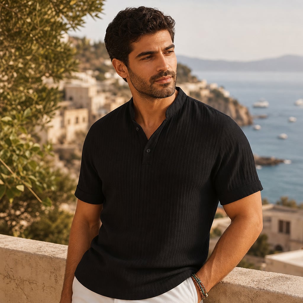 Leinenhemd Stehkragen Regular Fit Kurzarm – Tate